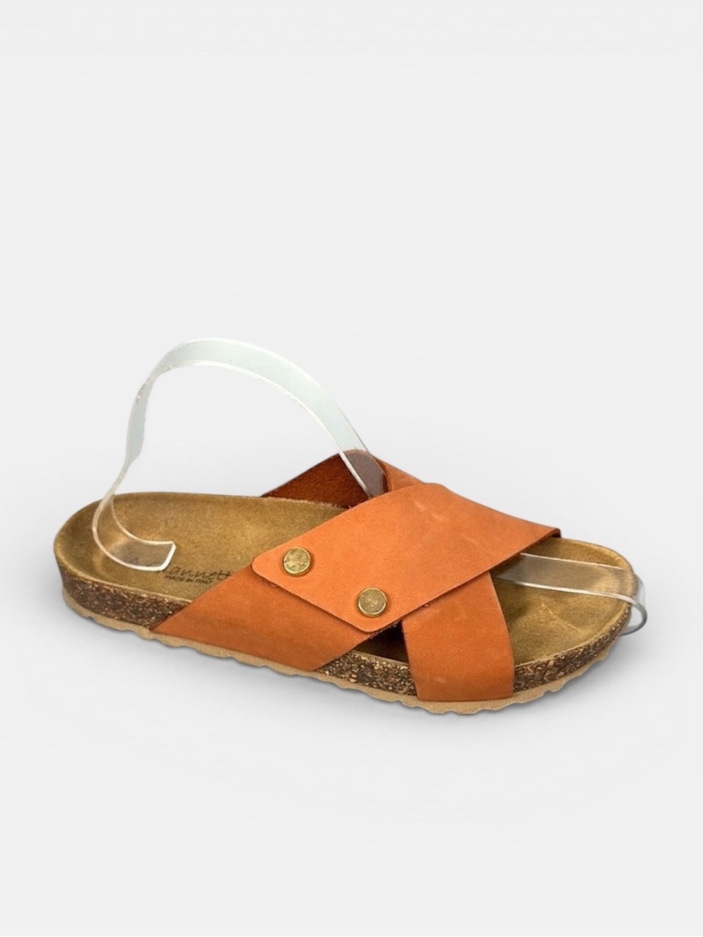 A. Giannetti Leather Cross Strap Cork Sandals Italy Burnt Orange size 7